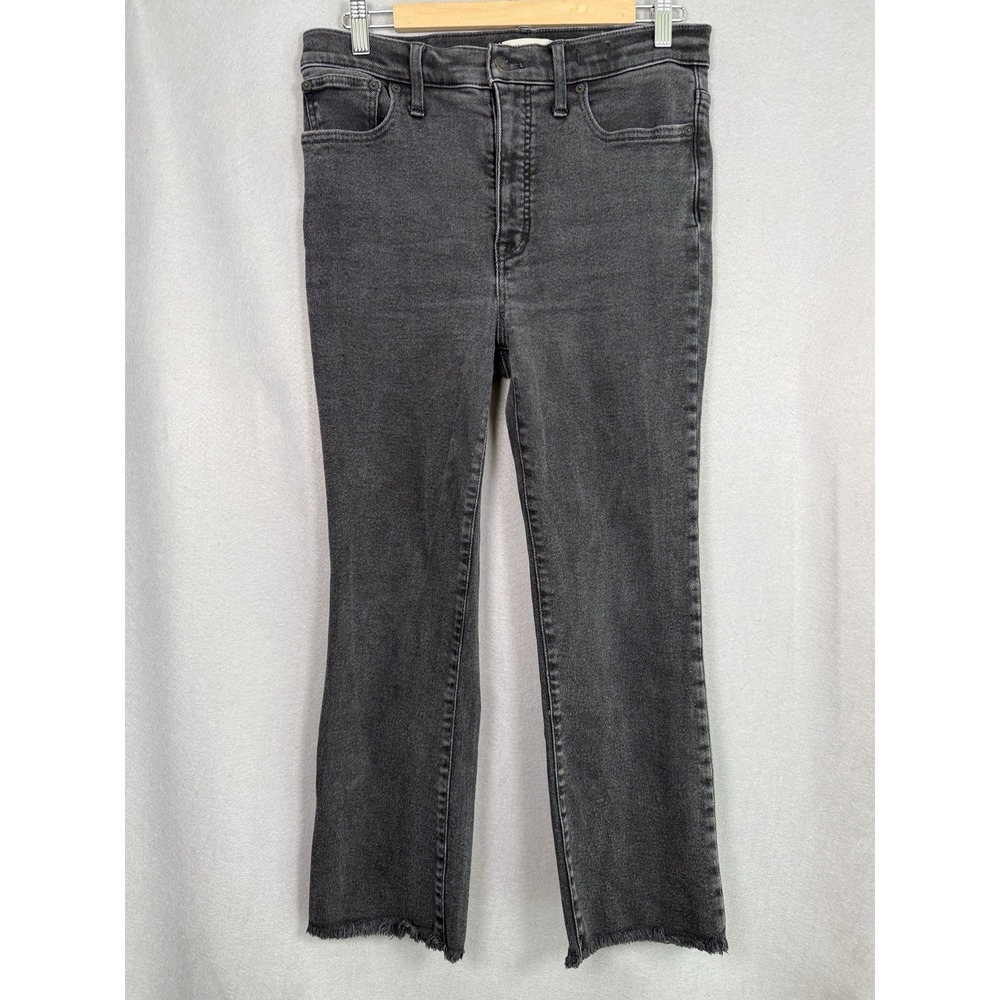 Madewell Cali Demi-Boot Jeans Dark Wash Gray Flare Frayed Hem 31x25